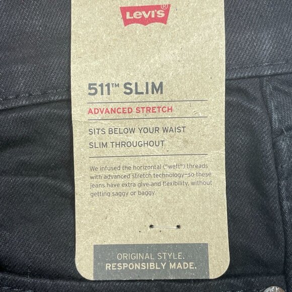 Levis 511 Slim Advanced Stretch Jeans 32x32 Black Slim Fit a0475 - Picture 6 of 10